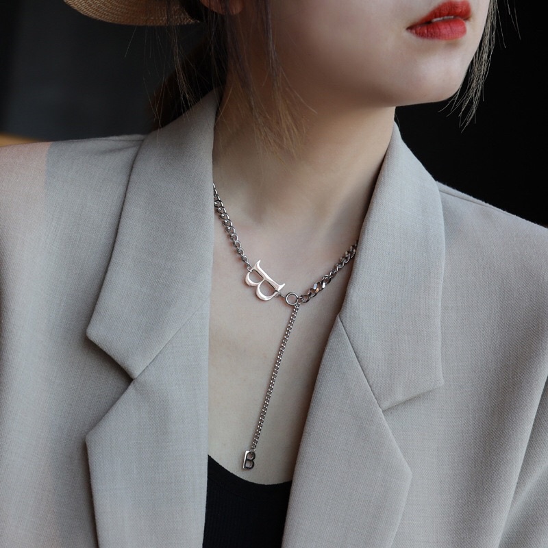 Kalung Titanium B Vintage Silver Trending Premium Korea Style