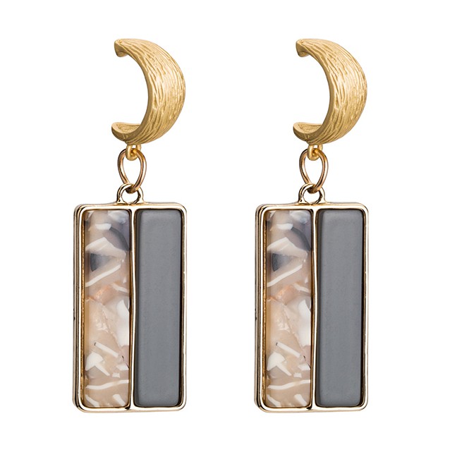 LRC Anting Tusuk Fashion Semi-solid Color Semi-marble Texture Acetate Plate Earrings F28XXX