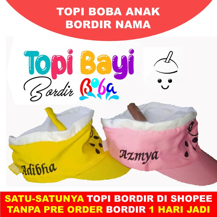 Topi Anak Boba Viral Terbaru Topi Motif Boba Bordir Nama Anak Custom