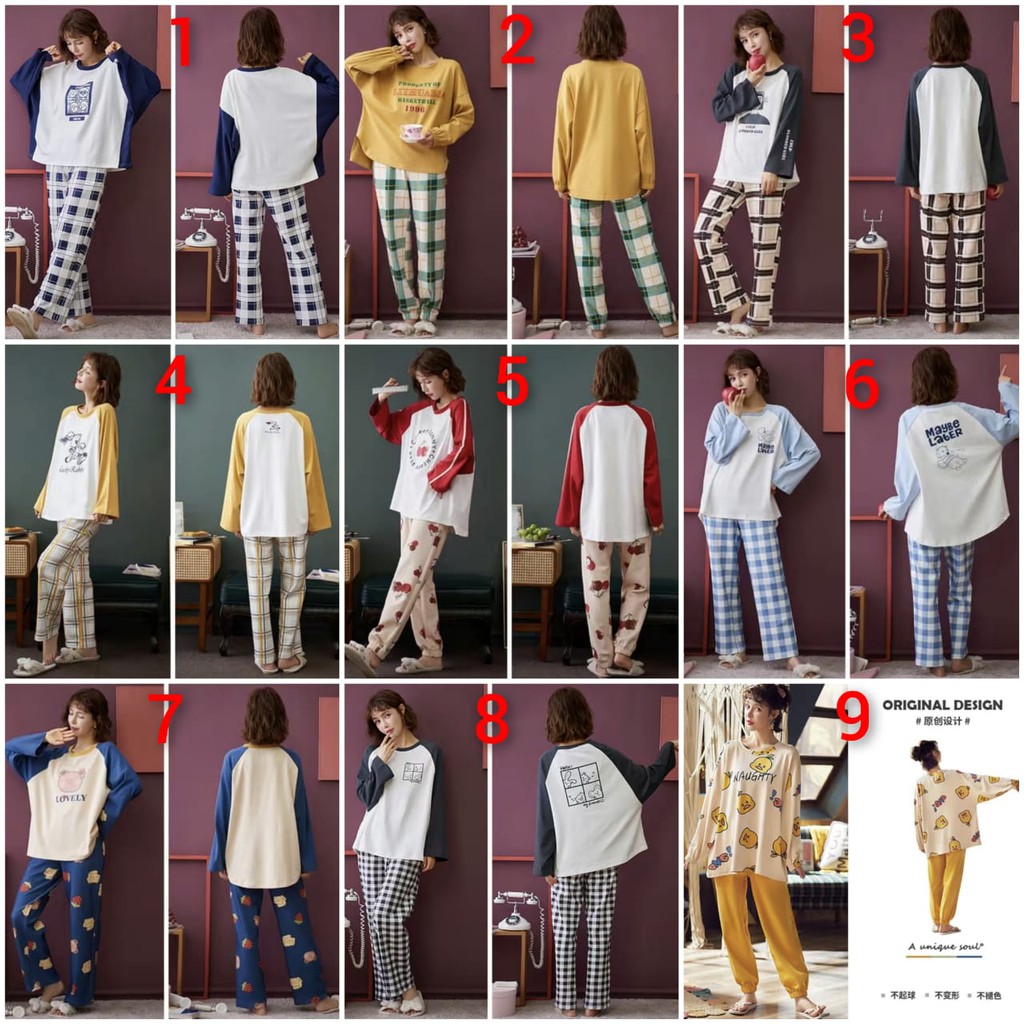 Baju tidur piyama lengan panjang celana panjang bahan kaos import PPkaos112