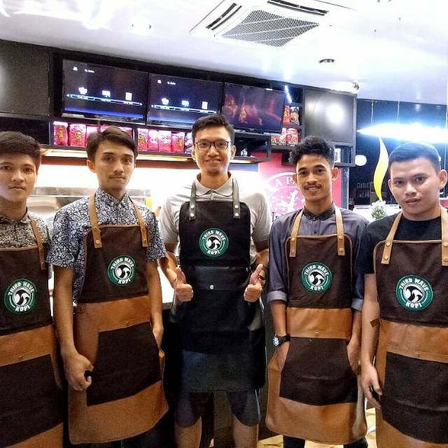 Full apron barista celemek barbershop apron cafe celemek cukur rambut kanvas &amp; high quality syntetic saddle colour