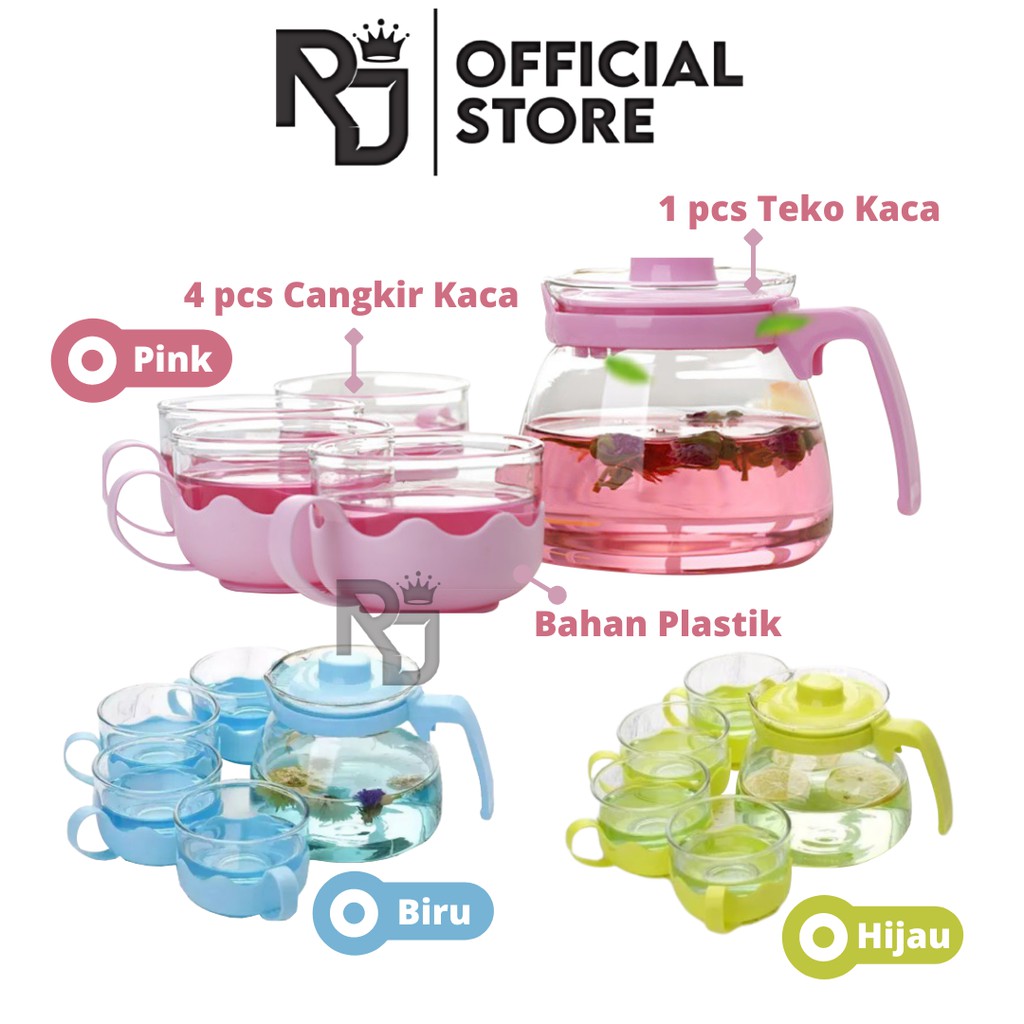 TEA POT SET SARING / TEA POT CANGKIR SET SARING / TEKO CANGKIR KACA SET SARING / TEA POT SET 5 IN 1 