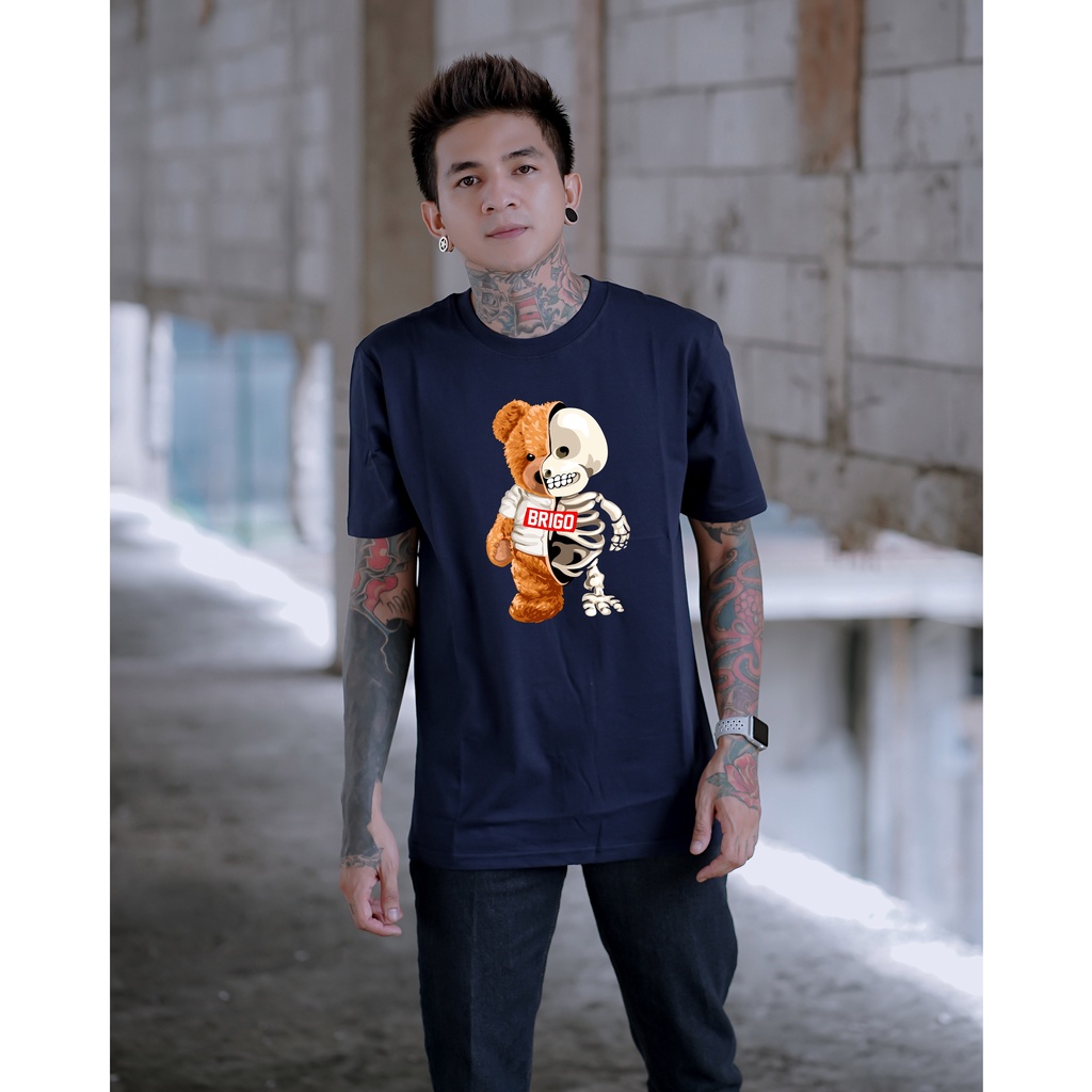 Kaos Distro BRIGO Beruang Two Face || BRIGO Kaos Lengan Pendek Bear Two Face || Kaos Katun Combed M-XL ( Pria &amp; Wanita )