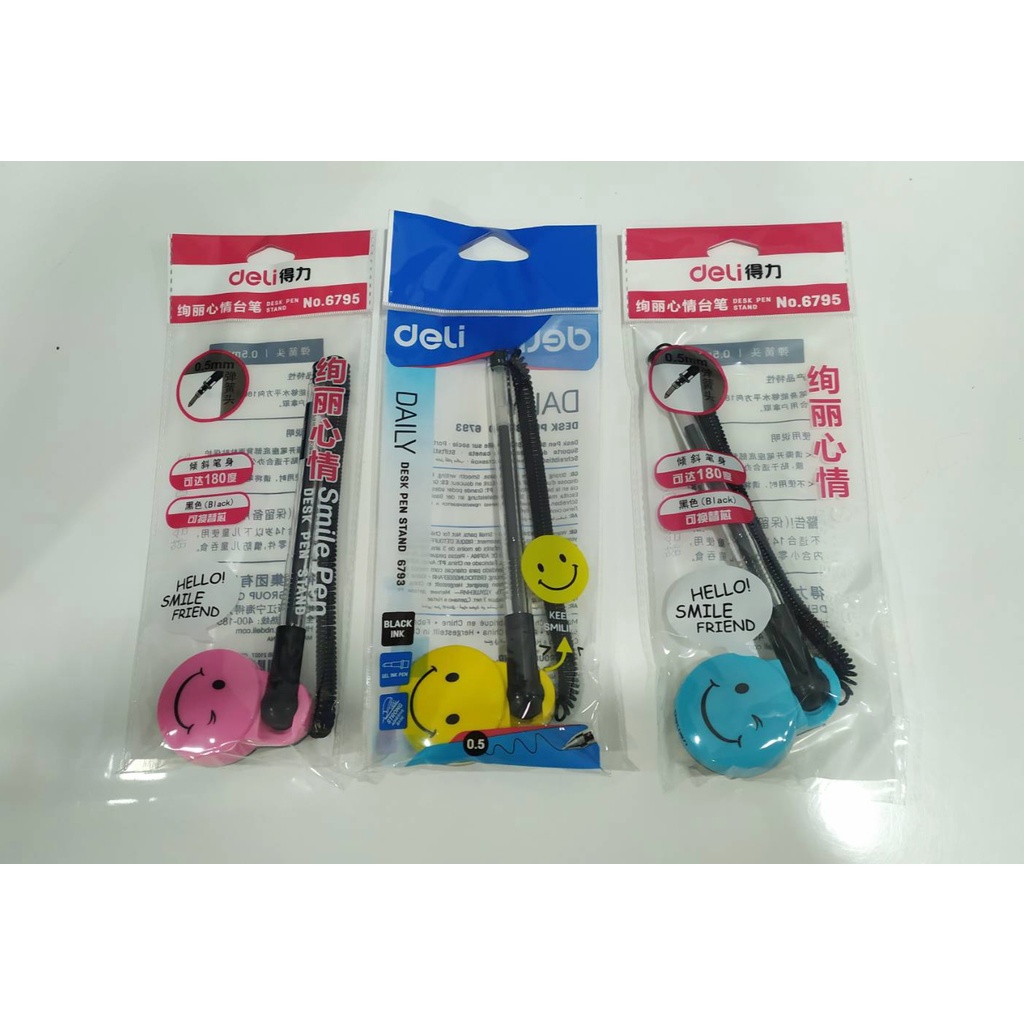 

Pulpen Meja / Stand Pen Deli 6793 6795 Smile Emoji 0.5 mm