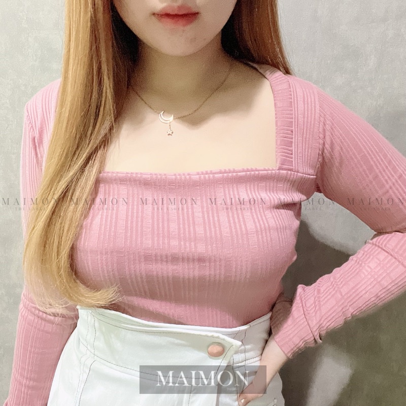 Rib Squareneck Long Sleeve Blouse | Atasan Wanita Korean Fashion | Maimon Grosir