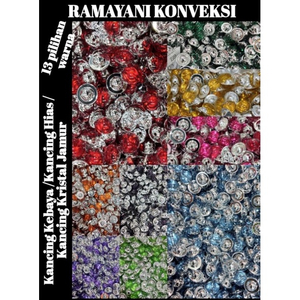 Kancing Kebaya /Kancing Hias / Kancing Kristal Jamur 12 biji