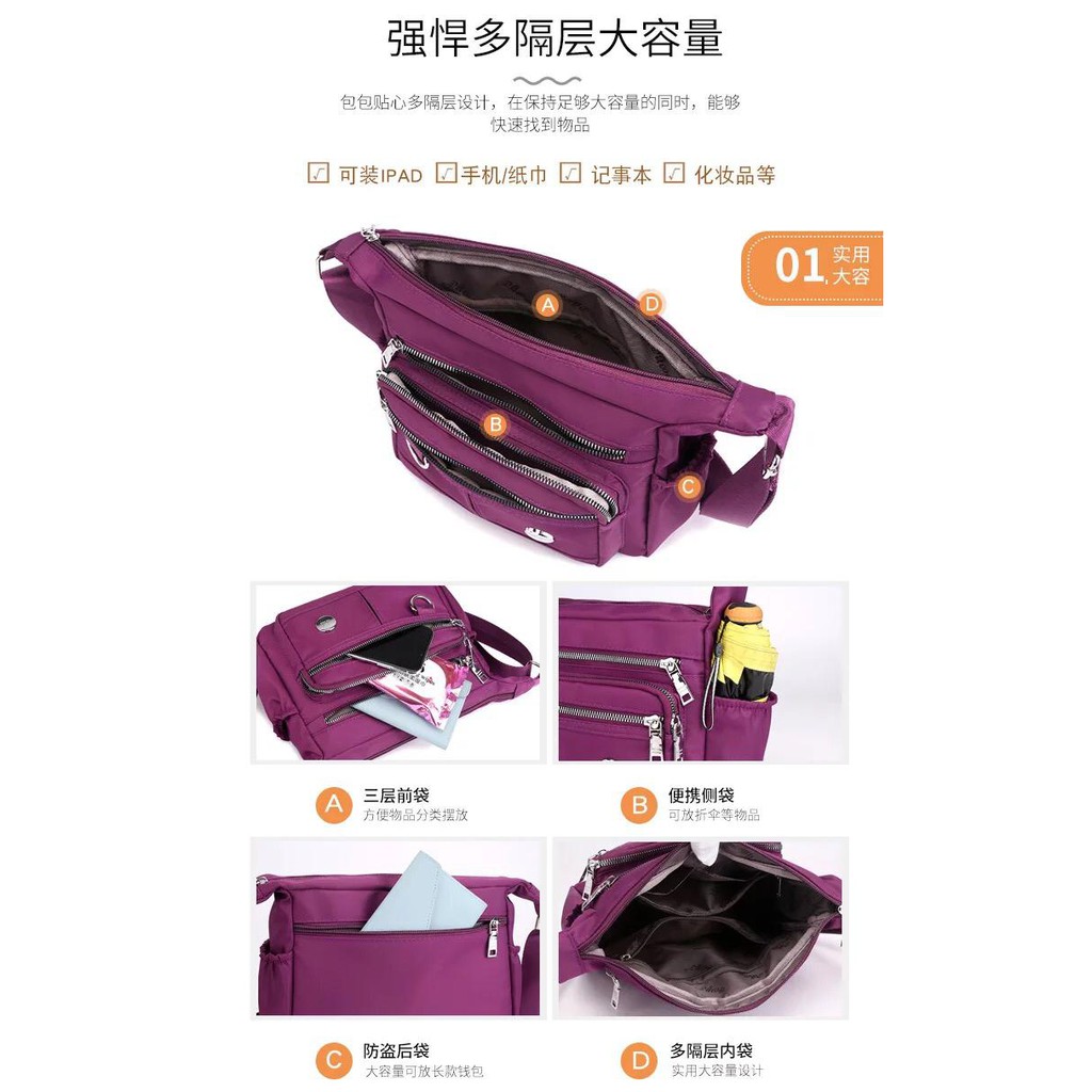 Tas Selempang waterproof Popular Fashion Women Nylon Shoulder Bag J60