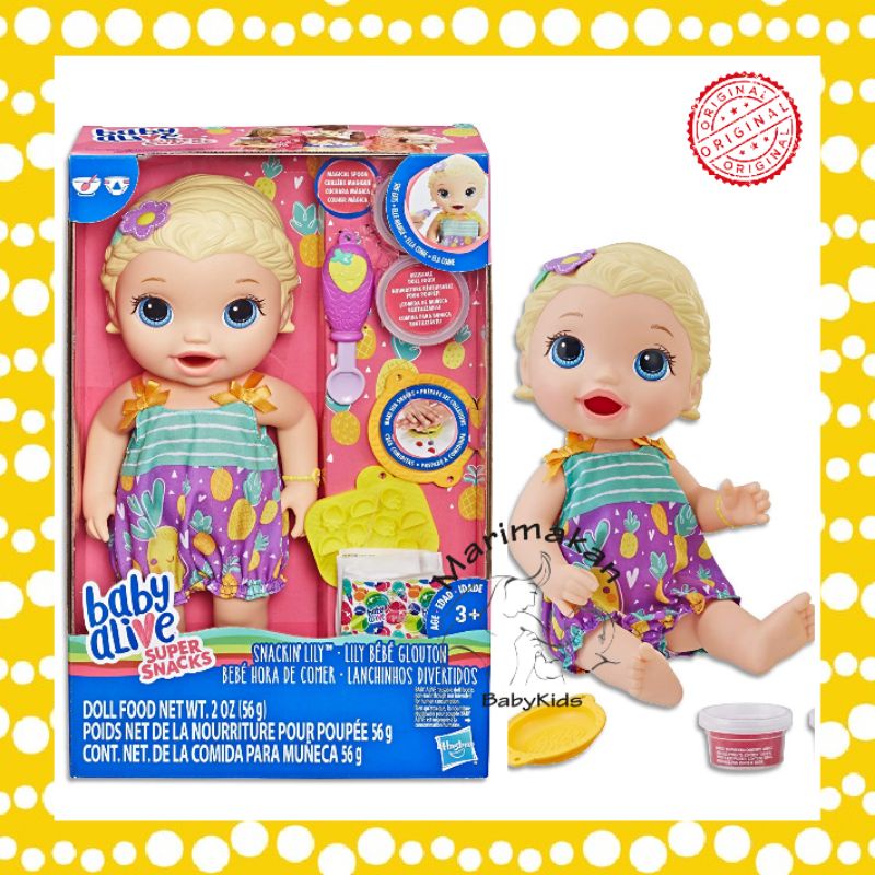 Baby Alive Snackin Lily Original Mainan Boneka Anak Bisa Makan Minum