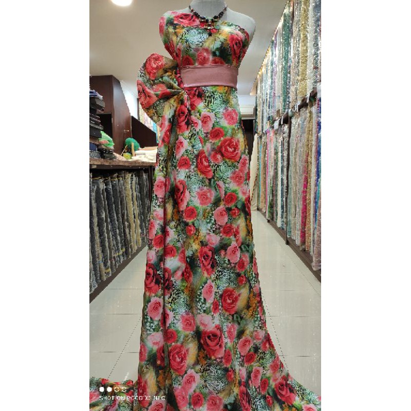 Kain Jacquard Motif Floral Dress Emboss Rose Wedding