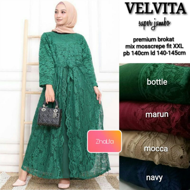 DRESS BROKAT MIX MOSCREPE PREMIUM SUPER JUMBO LD 140CM KONDANGAN PESTA