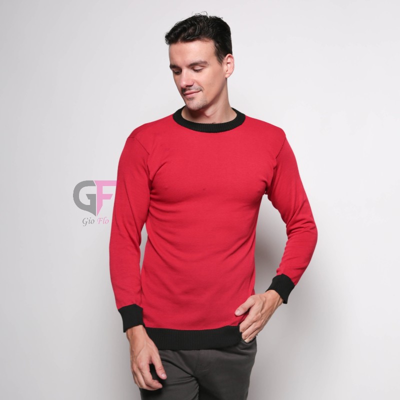 GIOFLO Jaket Sweater Pria Cardigan Rajut Pria Keren Merah / SWE 799