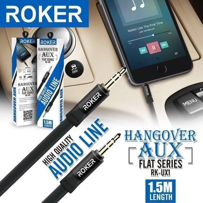 NA - Kabel Aux 150cm Flat Roker - Kabel Audio Aux Sound Quality UX1