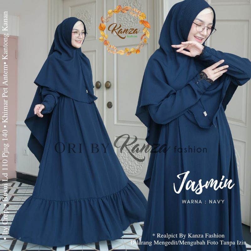 Gamis Syari Jumbo JASMIN ori by Kanza Set Khimar Bahan Ity Crepe