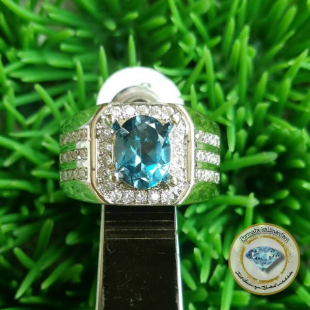 Cincin Batu London Blue Topas Asli / Ring Cowo