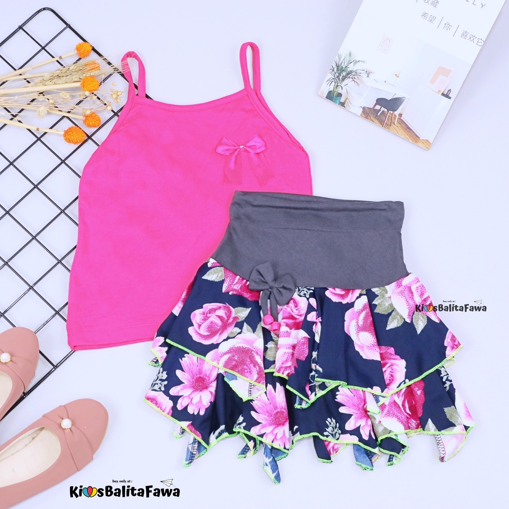 Setelan Mixed Lova uk 1-2 Tahun / Baju Anak Perempuan Motif Tanktop Rok Mini Skirt Cewek Atasan Kensi