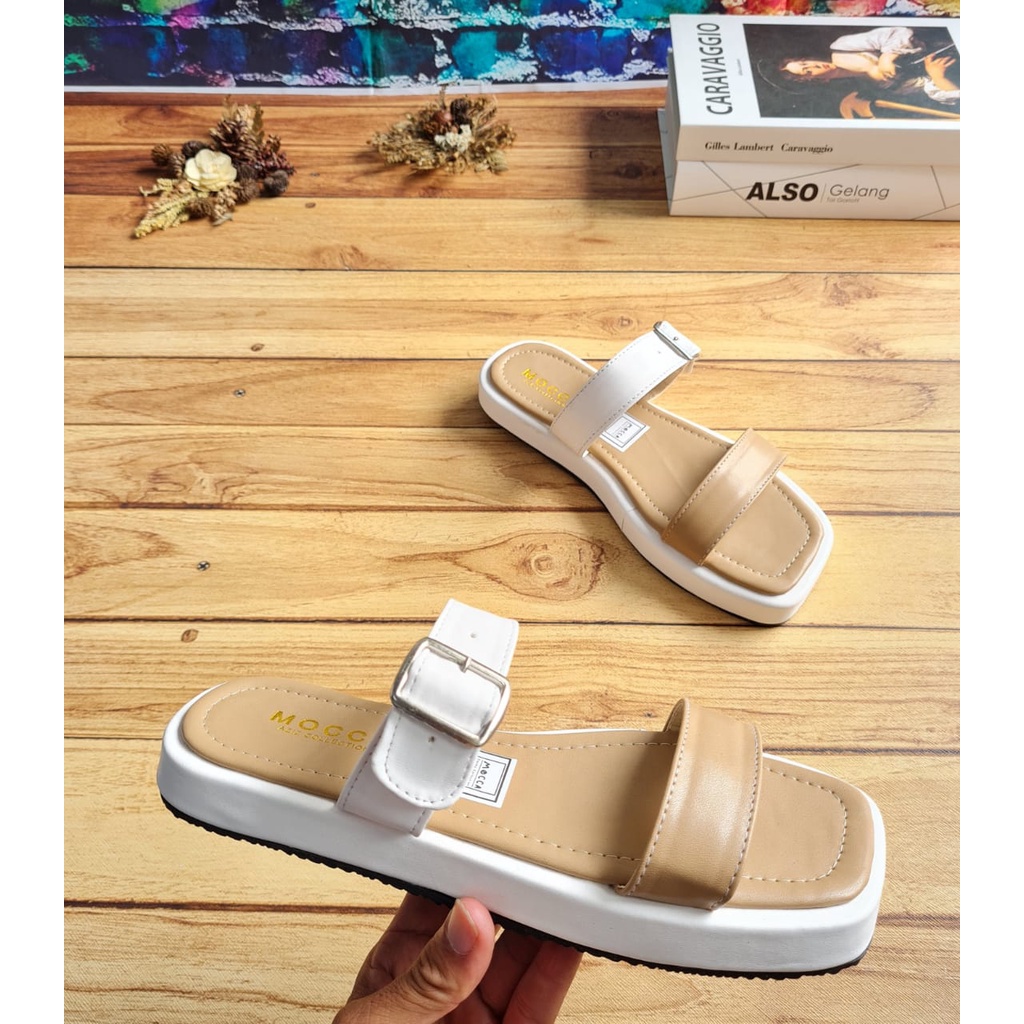 ABBUSHOES BK 04 flat sepon super ban 2 gerper khajol 3cm