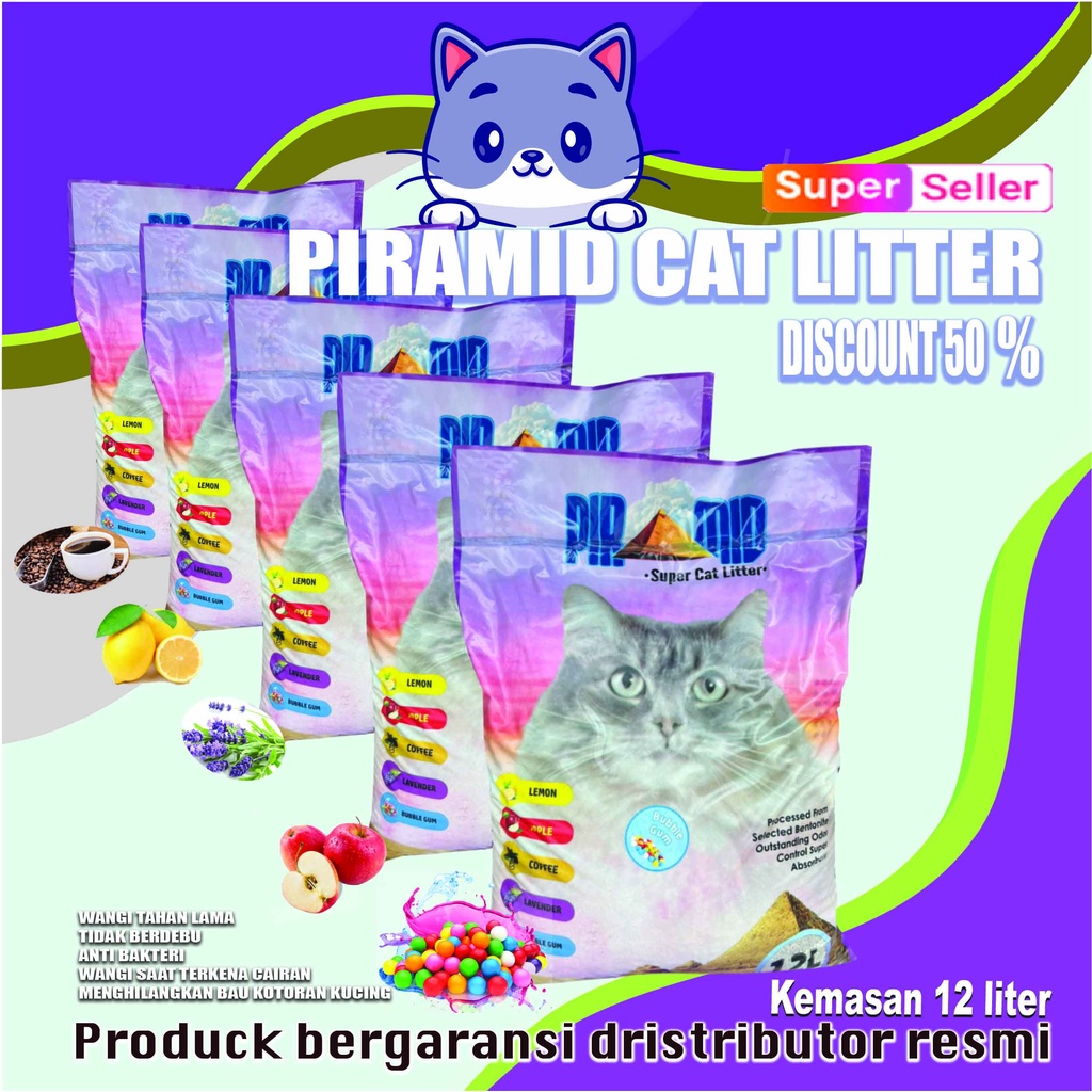 12LITER -PASIR GUMPAL WANGI PIRAMID-CAT LITTER-KUCING-AROMA-WANGI-ANTI BAKTERI-PENGHILANG BAU KANDANG