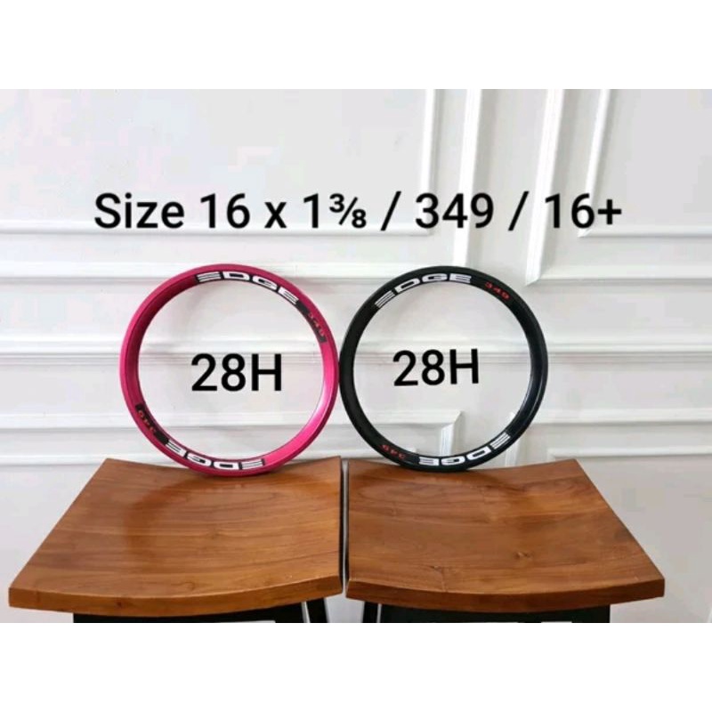 Rims velg edge size Rim Ukuran 16 plus 16 x 1 3per8- 349 - 16 inch lubang 28H 28 H 32H 32 H hole bahan alloy Alumunium sepeda lipat seli folding bike bisa brompton fnhon gust pikes 3 sixty