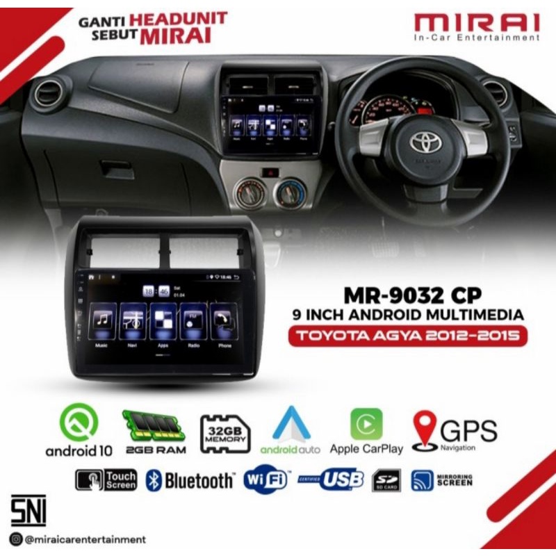 Head Unit Android 9 inch AGYA / AYLA Andoid MIRAI 9032 Toyota Agya