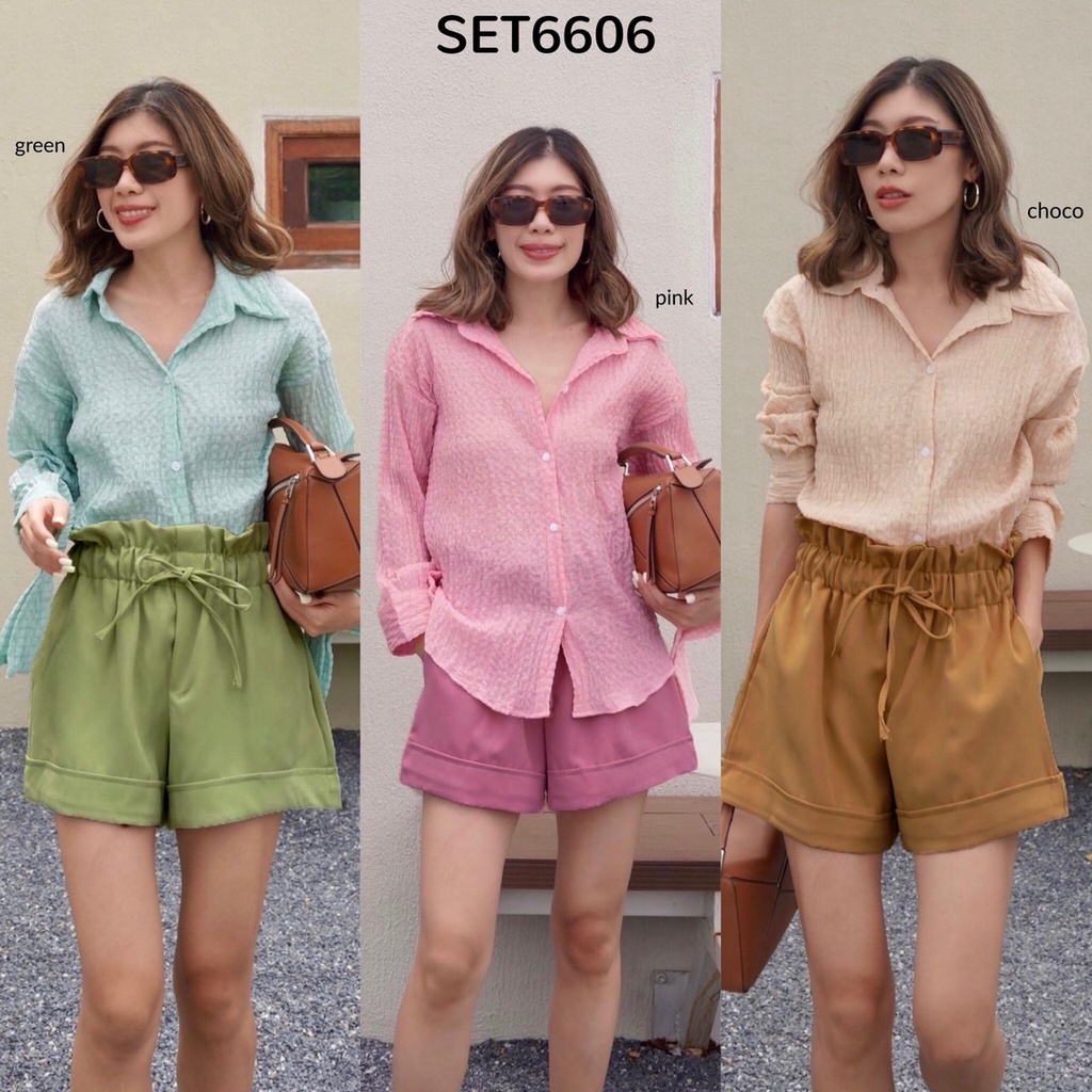SET6606 Bubble Shirt With Shorts 2pcs Set