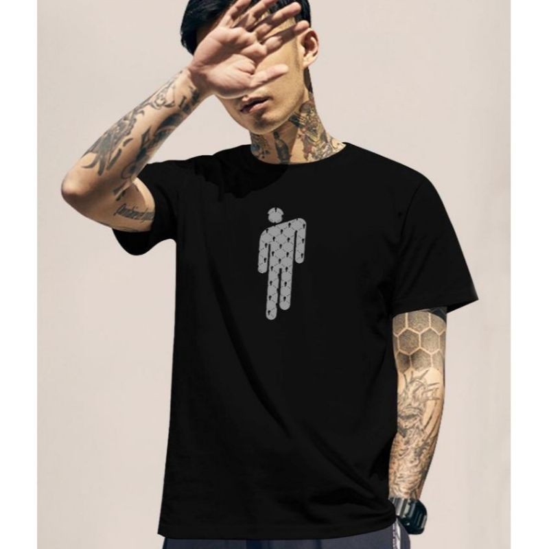 Fourfashion Kaos Pria Kaos Distro BILIE ELISH Logo ABU ABU  Black FN370