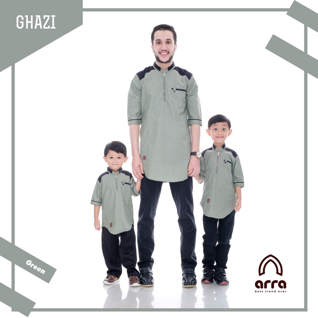 Baju Koko Couple Ayah Dan Anak Lengan Pendek GHAZI Original Bahan Oxford Denim Material Premium Halu