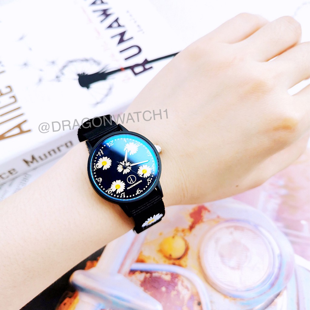 ✅COD-Jam tangan wanita canvas motif bunga daisy jam kain watch fashion kualitas import   S1163