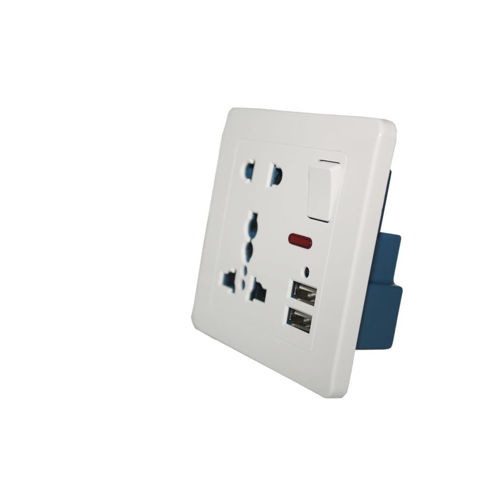 Wall Socket 5 Lubang colokan listrik 2 USB output Tombol ON-OFF Besar