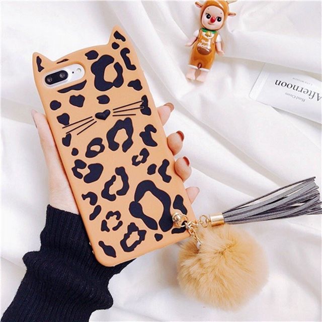 Case 3D kitty face leopard Fur - Ipone  7plus 8plus