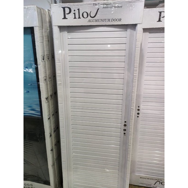 Pintu Kamar Mandi Alumunium Pilov Putih lengkap/1set berikut Handle, engsel, & kusen. buka kanan/kir
