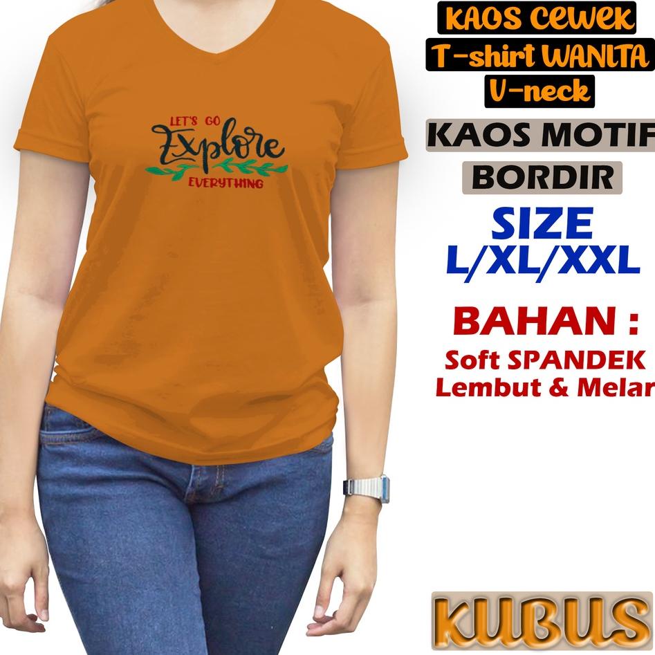 (R-AAU) (♡) Cenoa Kaos Wanita V neck Bordir pendek L XL XXL Kaos Polos Pendek (kekinian)