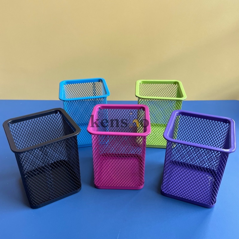 KENSHO Pen Stand Besi Segi / Pen Holder Kotak / Pen Organizer / Tempat Pen / Pen Stand Warna / Pen Holder Warna / Pen Stand Alat Tulis