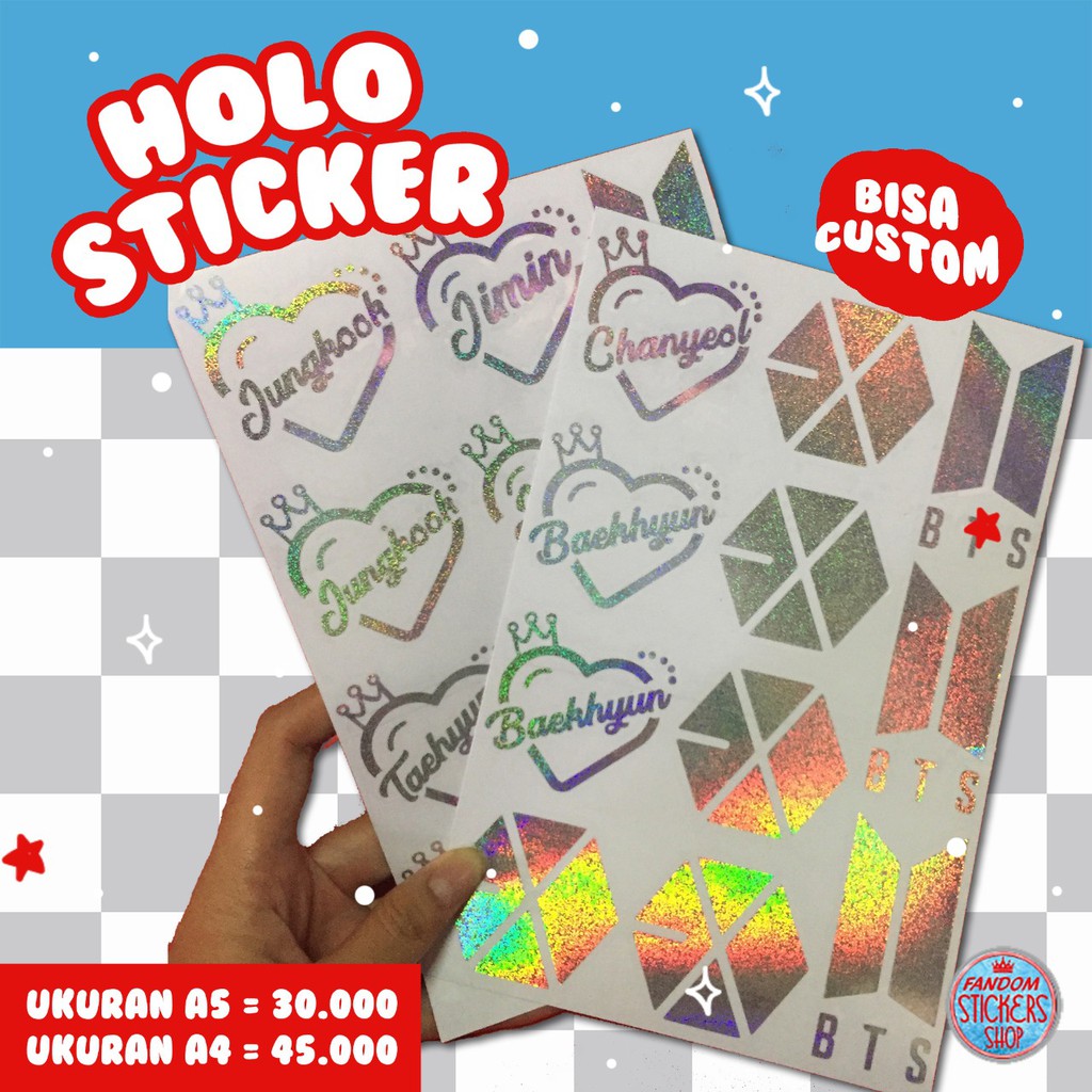 Hologram sticker A5 & A4 /sticker cutting custom set logo/gambar/ label produk / label Lipgloss