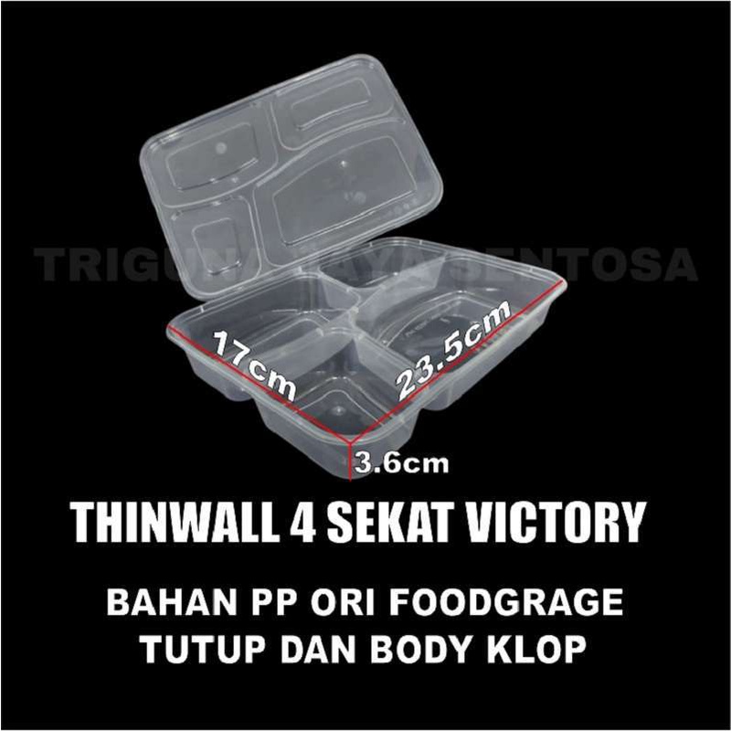 Thinwall Sekat 4 Box 25pcs Perpack Food Container Tray Kotak Makan Bento Rata Plastik Murah