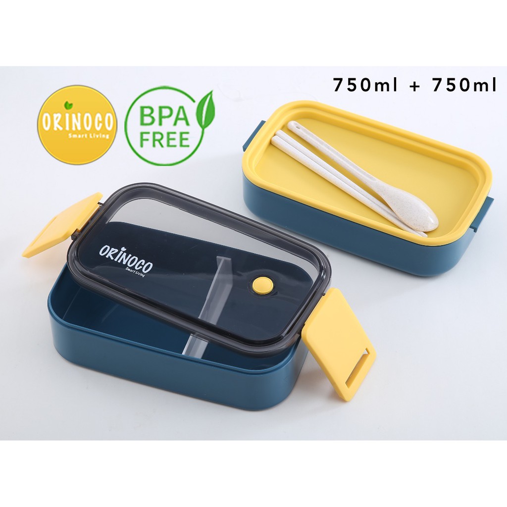 Tempat Makan Orinoco Lunchbox Double-Layer Ukuran Besar 1500 ML Kotak Makan Ala Jepang 2 Susun - OR 