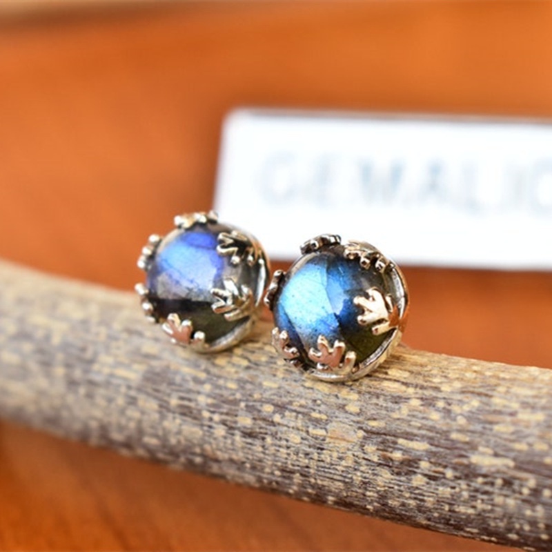 Anting Stud Desain Snowflake Moonstone Gaya Retro Bohemian Untuk Wanita