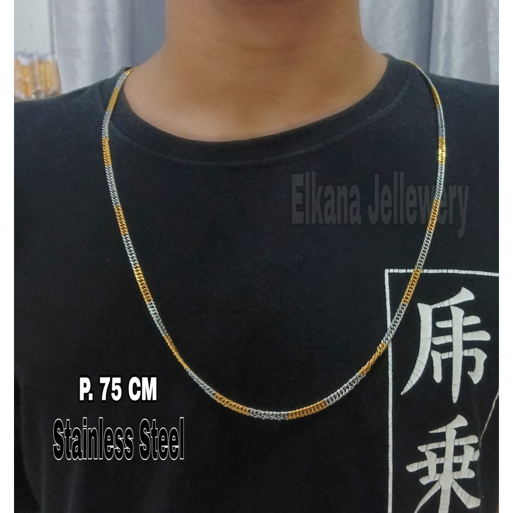 KALUNG COWO RANTAI KOMBINASI GEPENG Perhiasan super berkelas fashion korea anti karat dan anti luntur