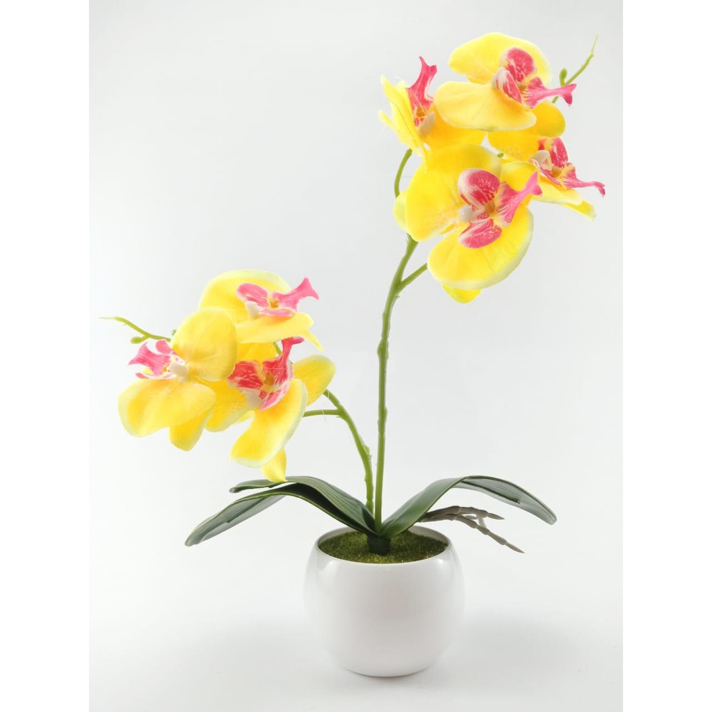 COD BUNGA PLASTIK BUNGA PAJANGAN IMITASI BUNGA ARTIFISIAL BUNGA ANGGREK LATEX TANAMAN HIAS BP8840 B-KUNING