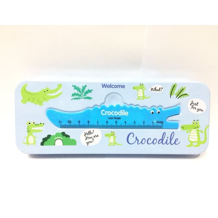 

Kotak Tempat Pensil Kaleng Crocodile Penggaris Warna Biru Muda