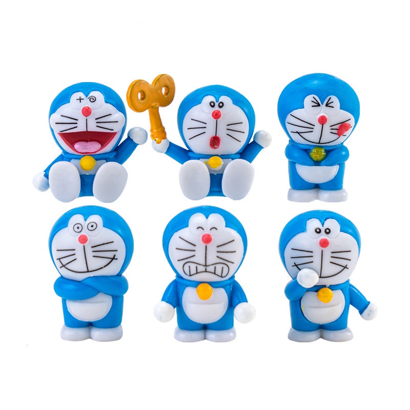 6pcs / lot Boneka Kartun Doraemon Bahan PVC Untuk Dekorasi Kue