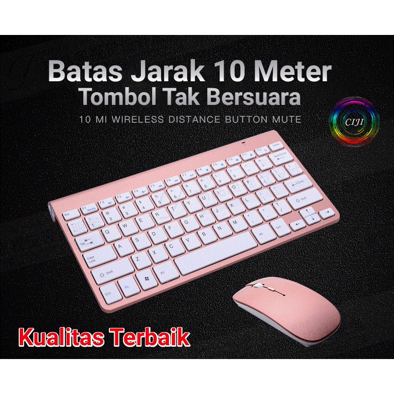 [ COD ] CIJI Paket Keyboard Wireless + Mouse Wireless Silent Desain Ultrathin Elegan-7