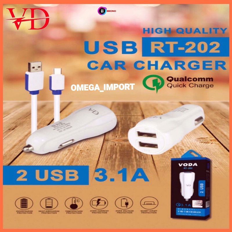 (OM) SAVER MOBIL VODA 2USB 3.1AMPERE RT-202 + KABEL DATA MICRO