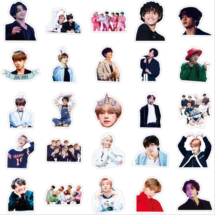 50pcs KPOP BTS Photo Stickers Cute Bangtan Boys for Cellphone Cup Notebook Diary Decor