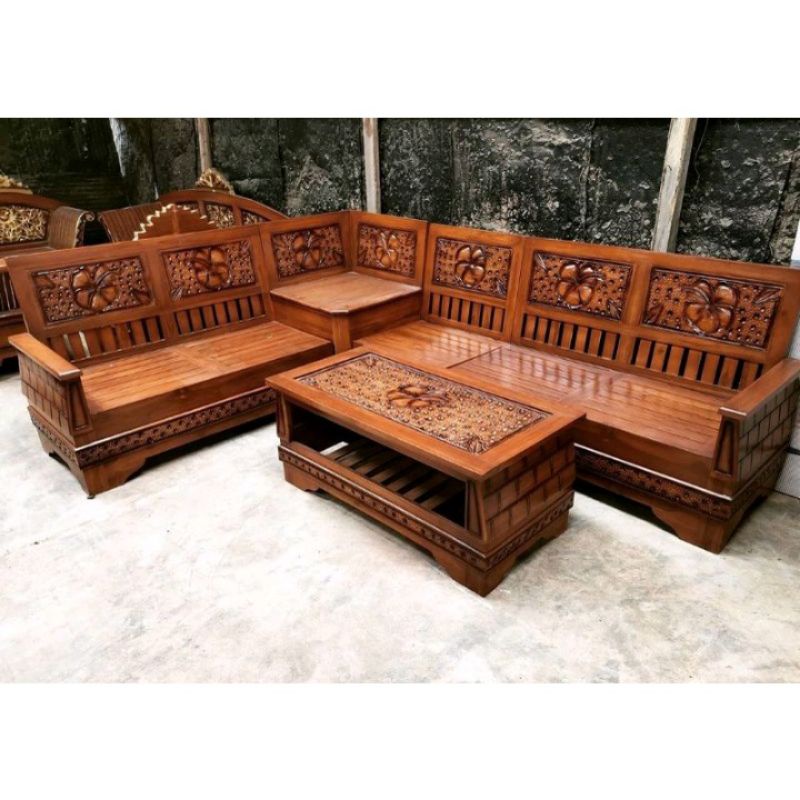 kursi sudut piramid kayu jati / kursi sudut minimalis kayu jati