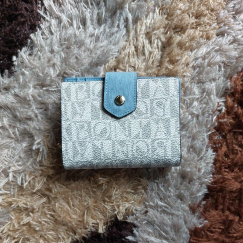 Dompet Original Bonia lipat pendek monogram putih list biru