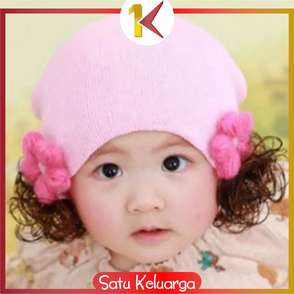 SK-P19-21 Topi Anak Perempuan Rambut Kepang / Topi Bayi Kupluk Rajut Imut Lucu / Baby Hat Wig Impor-2