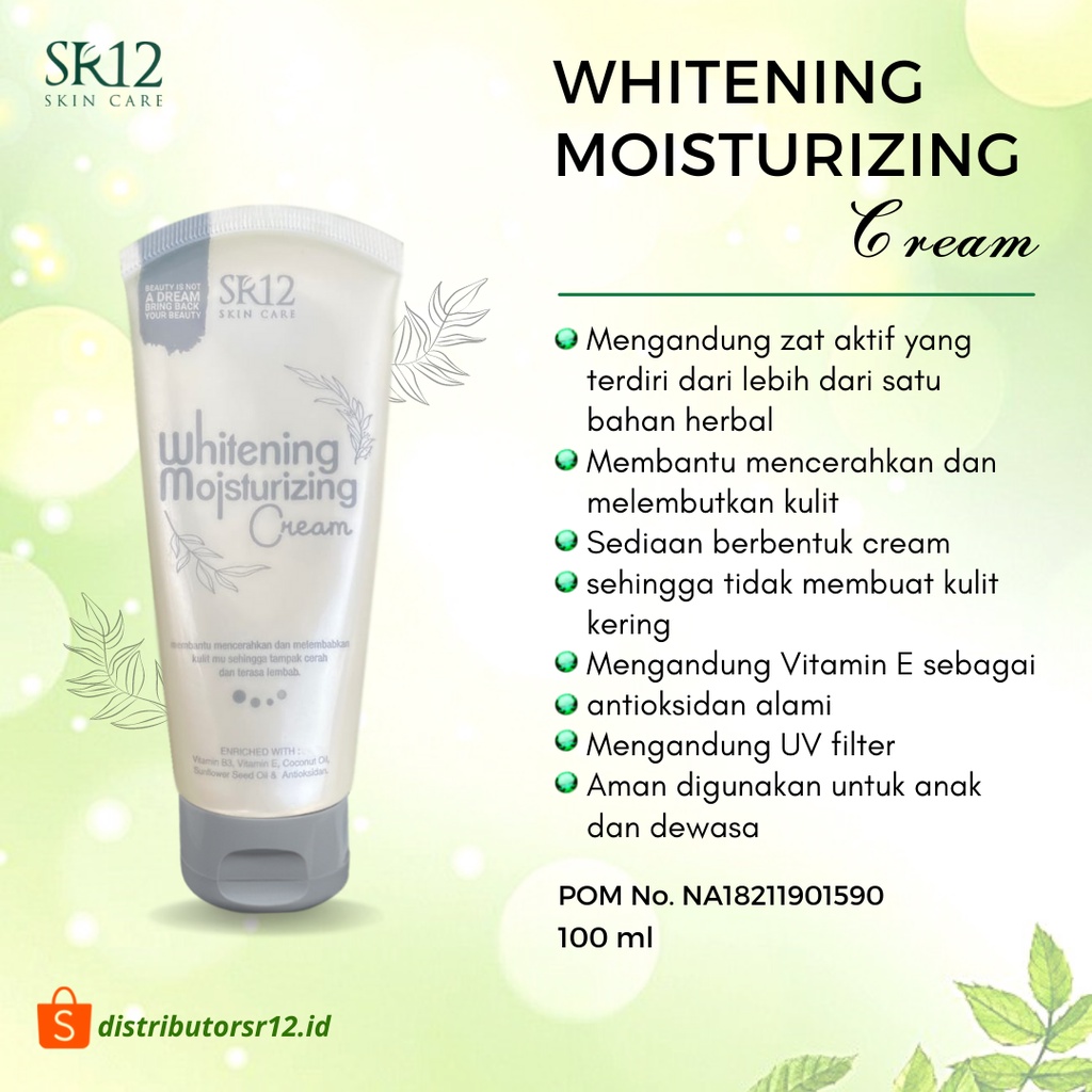 Whitening Moisturizing Cream SR12 Glowing Pelembab Pencerah Tubuh dan Wajah UV Filter 100 ml