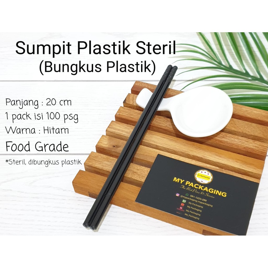 SUMPIT STERIL PLASTIK (100pasang) / Chopstick HITAM SEKALI PAKAI BUNGKUS PLASTIK dapat 100 set