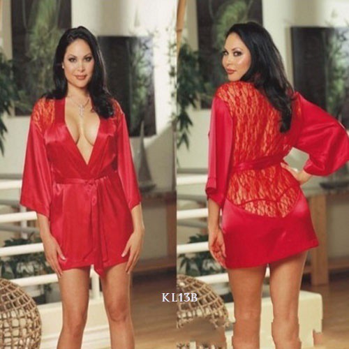 [BISA COD] PIYAMA WANITA BAJU TIDUR KIMONO WANITA SATIN LACE MERAH KL13B