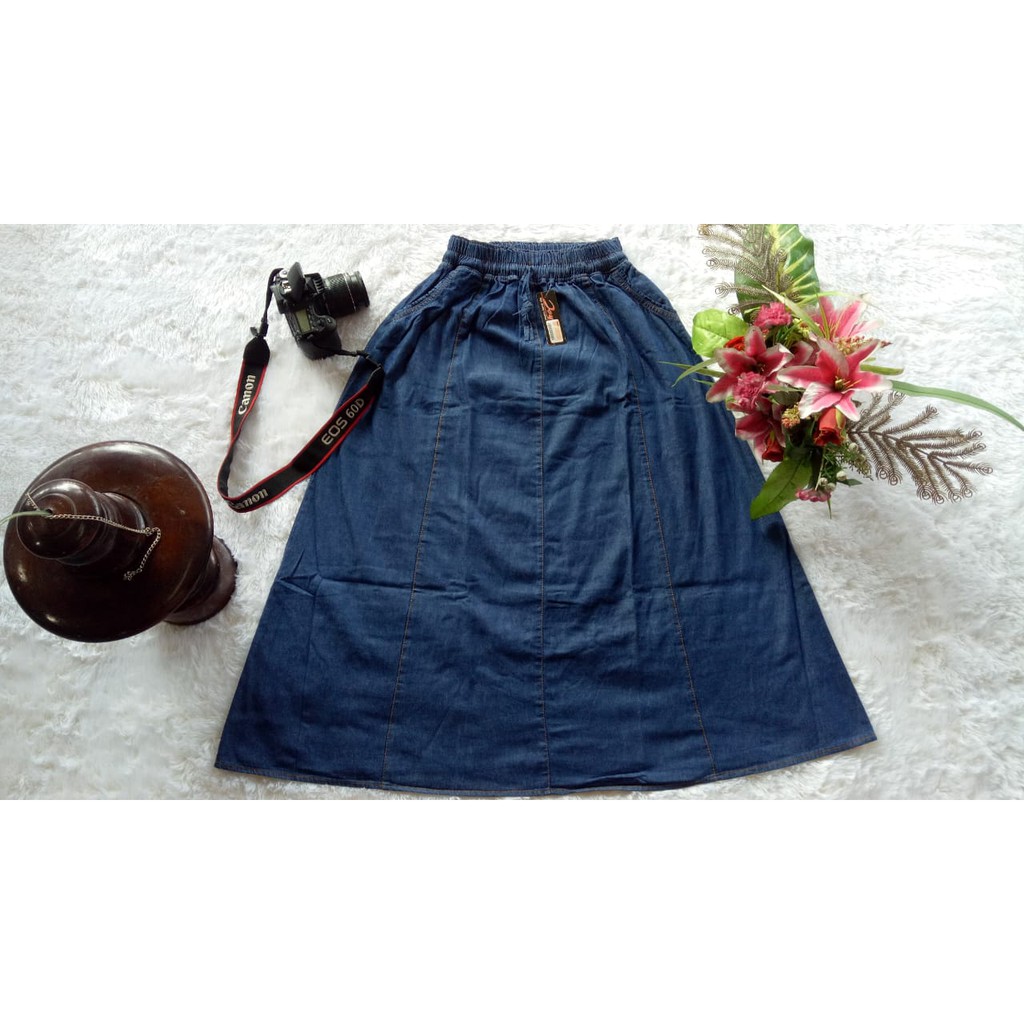 Rok Jeans / Rok Panjang / Rok Dewasa / Rok Wanita Model Peca 8 - Bahan Jeans - Ukuran All Size / Dewasa (BB 40-70 kg)